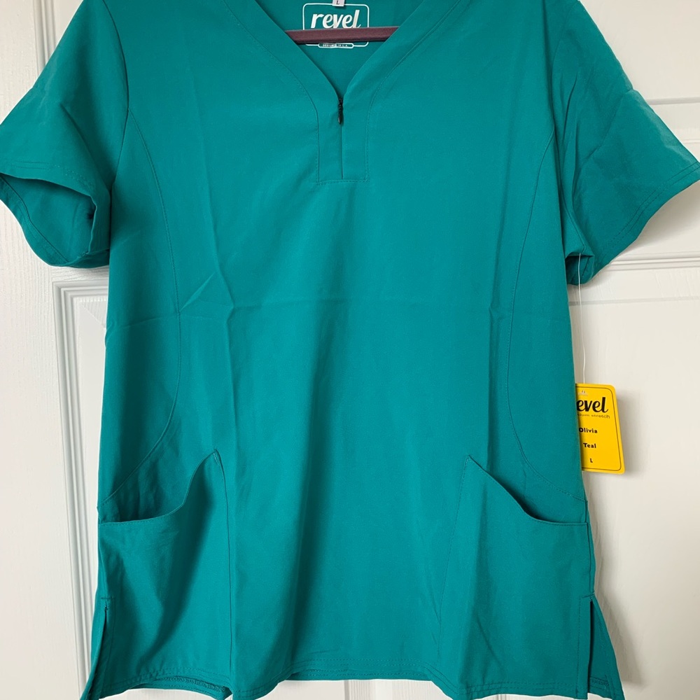 Brand New Teal Revel Premium Stretch Scrub Top
